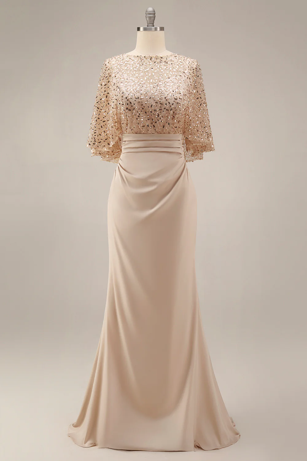 Sparkly Champagne Sequin Long Mermaid Mother of the Bride Dress with Pockets - Image 3