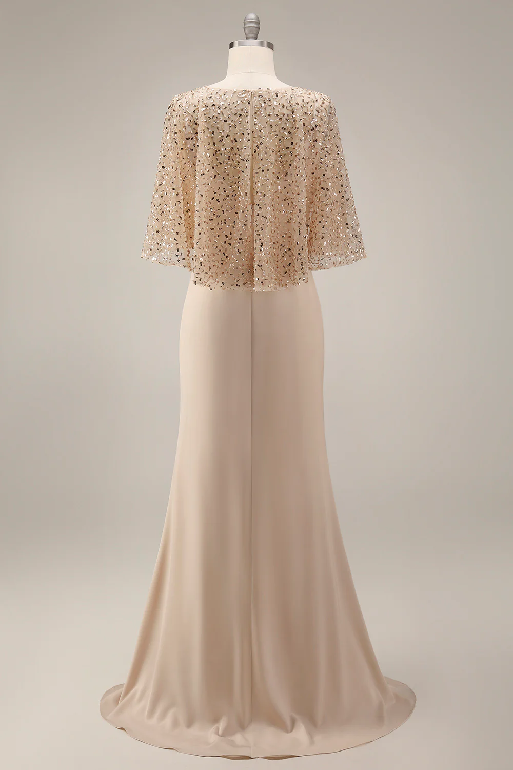 Sparkly Champagne Sequin Long Mermaid Mother of the Bride Dress with Pockets - Image 4