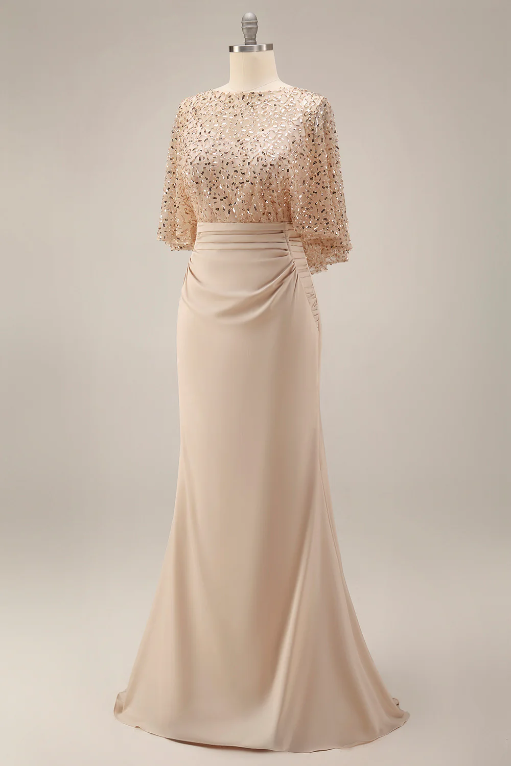 Sparkly Champagne Sequin Long Mermaid Mother of the Bride Dress with Pockets - Image 5