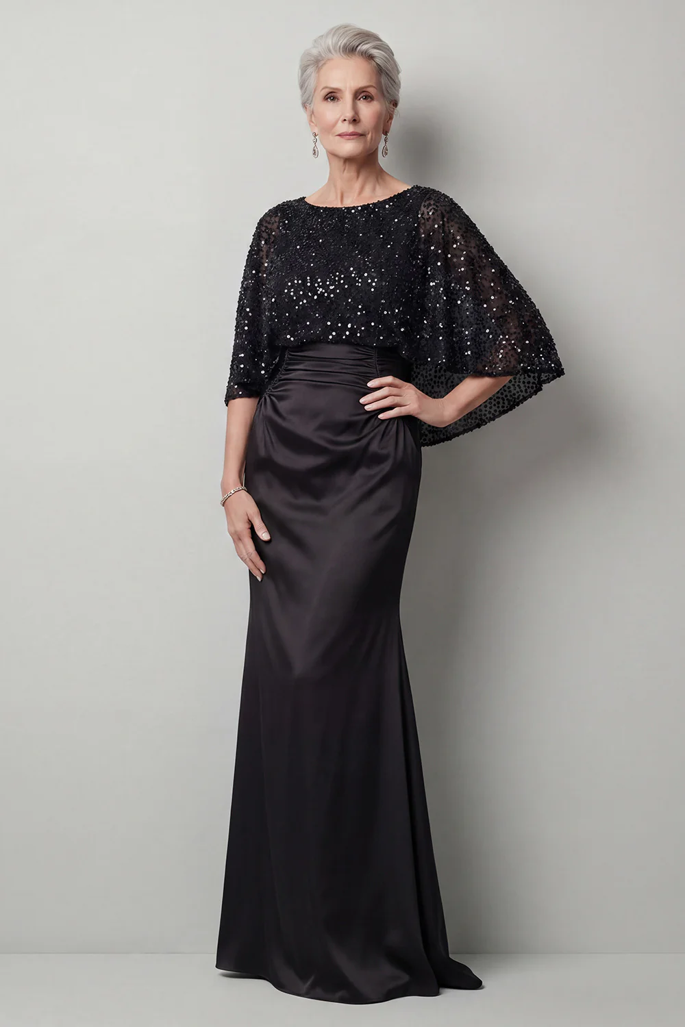 Sparkly Champagne Sequin Long Mermaid Mother of the Bride Dress with Pockets - Image 6