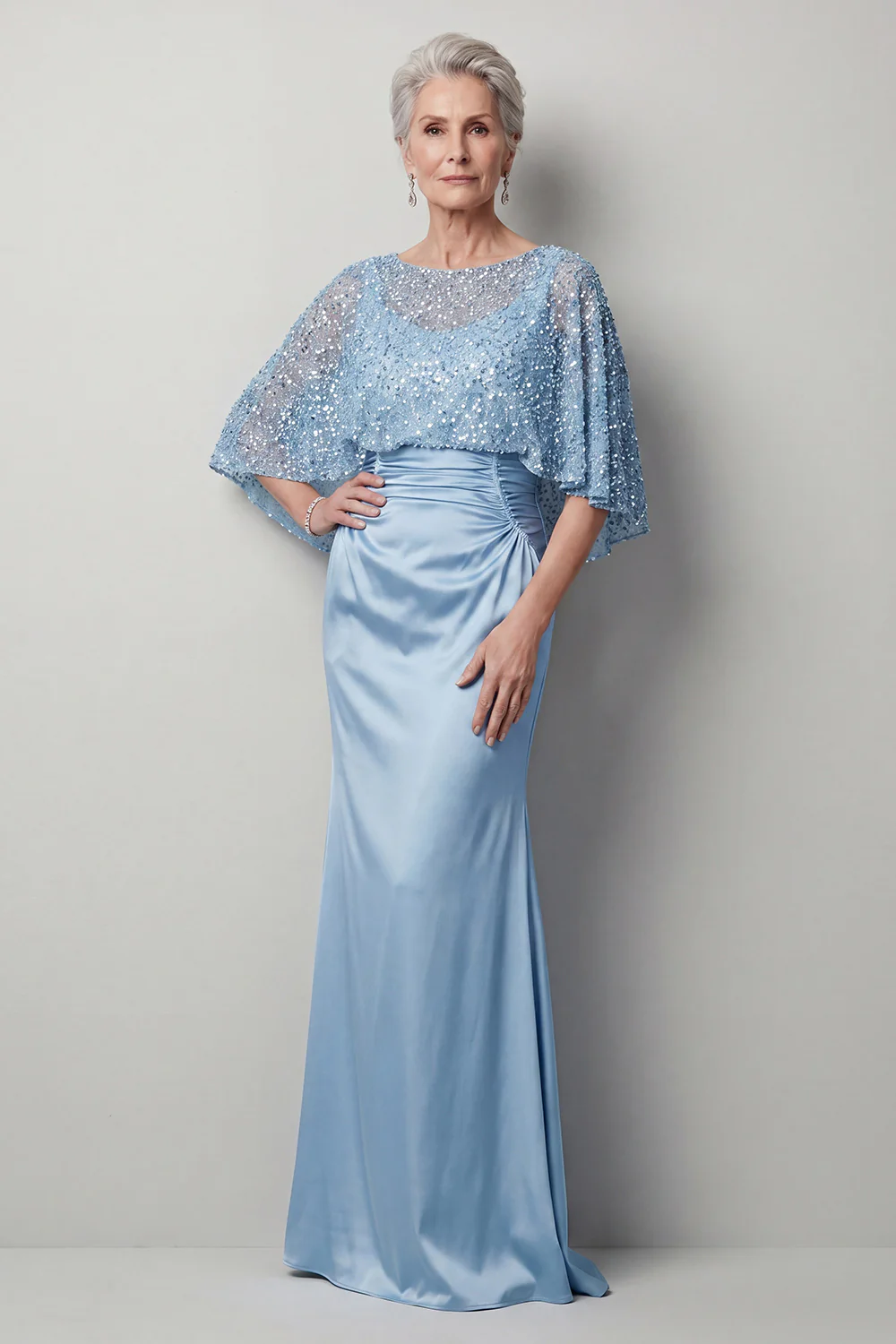 Sparkly Champagne Sequin Long Mermaid Mother of the Bride Dress with Pockets - Image 7