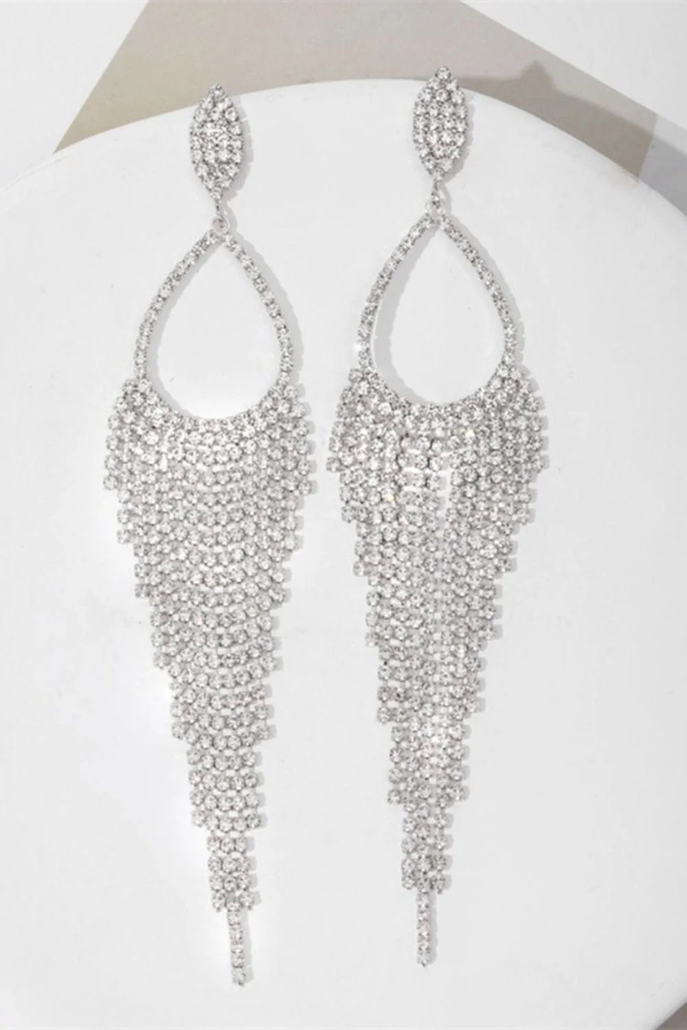 Sparkly Silver Rhinestones Drop Earrings - Image 2