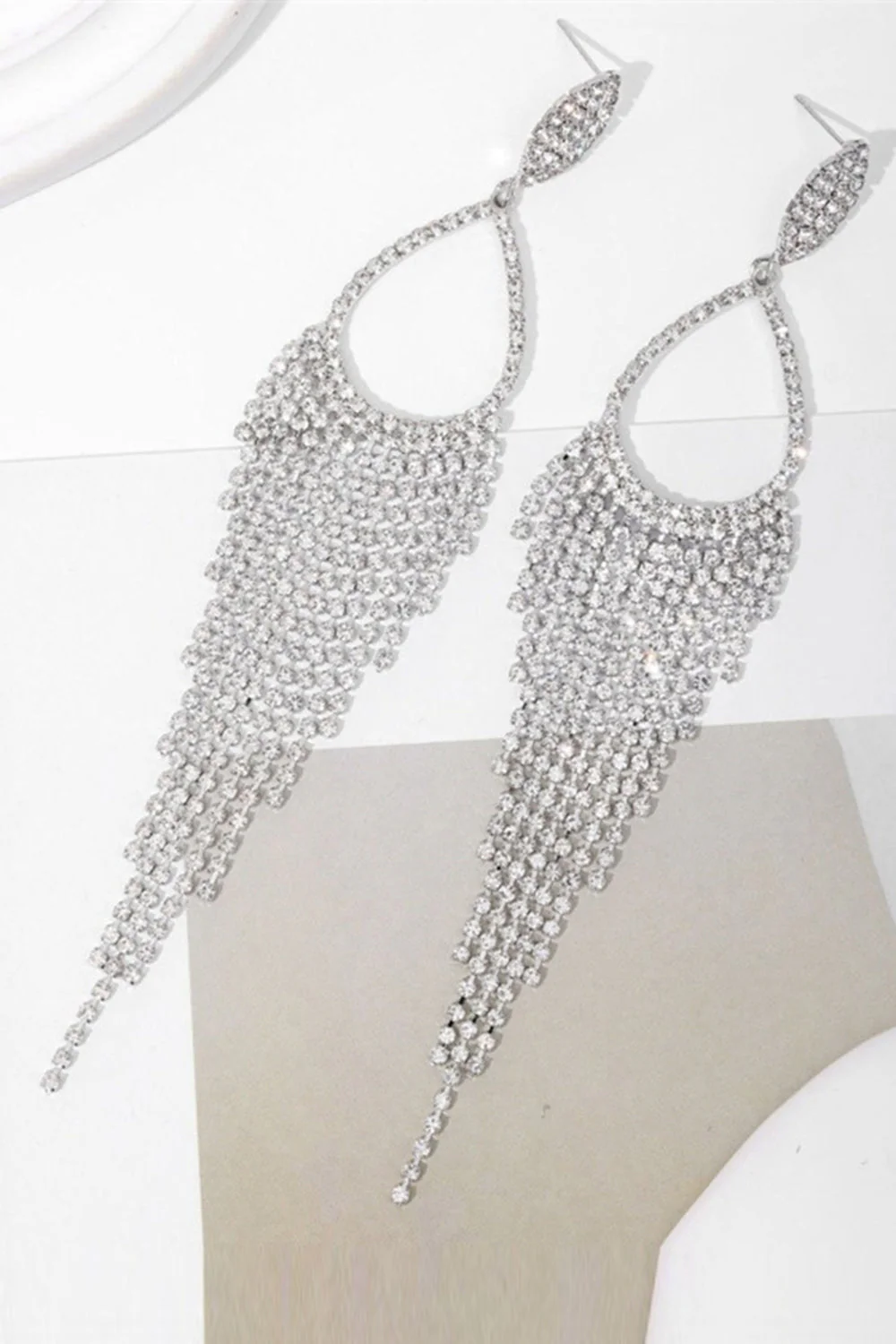 Sparkly Silver Rhinestones Drop Earrings - Image 4