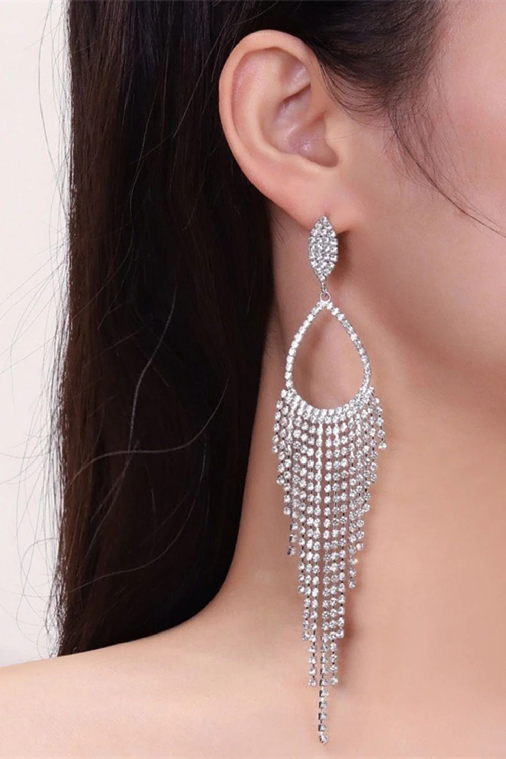 Sparkly Silver Rhinestones Drop Earrings - Image 5