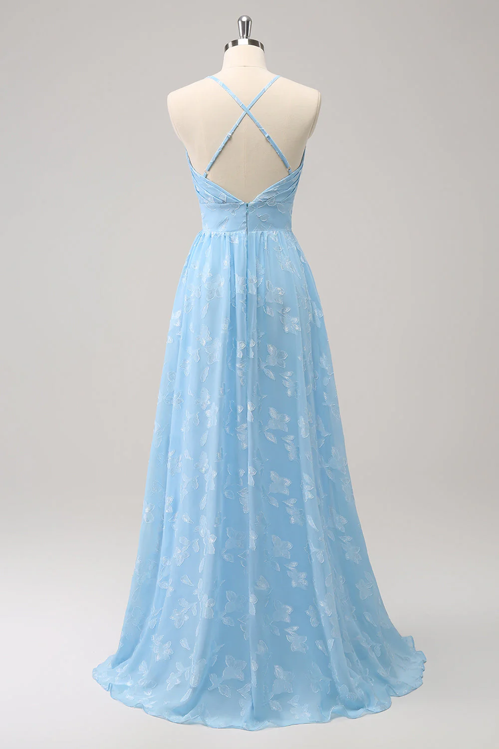 Sparkly Pleated Light Blue Long Bridesmaid Dress with Embroidery - Image 4