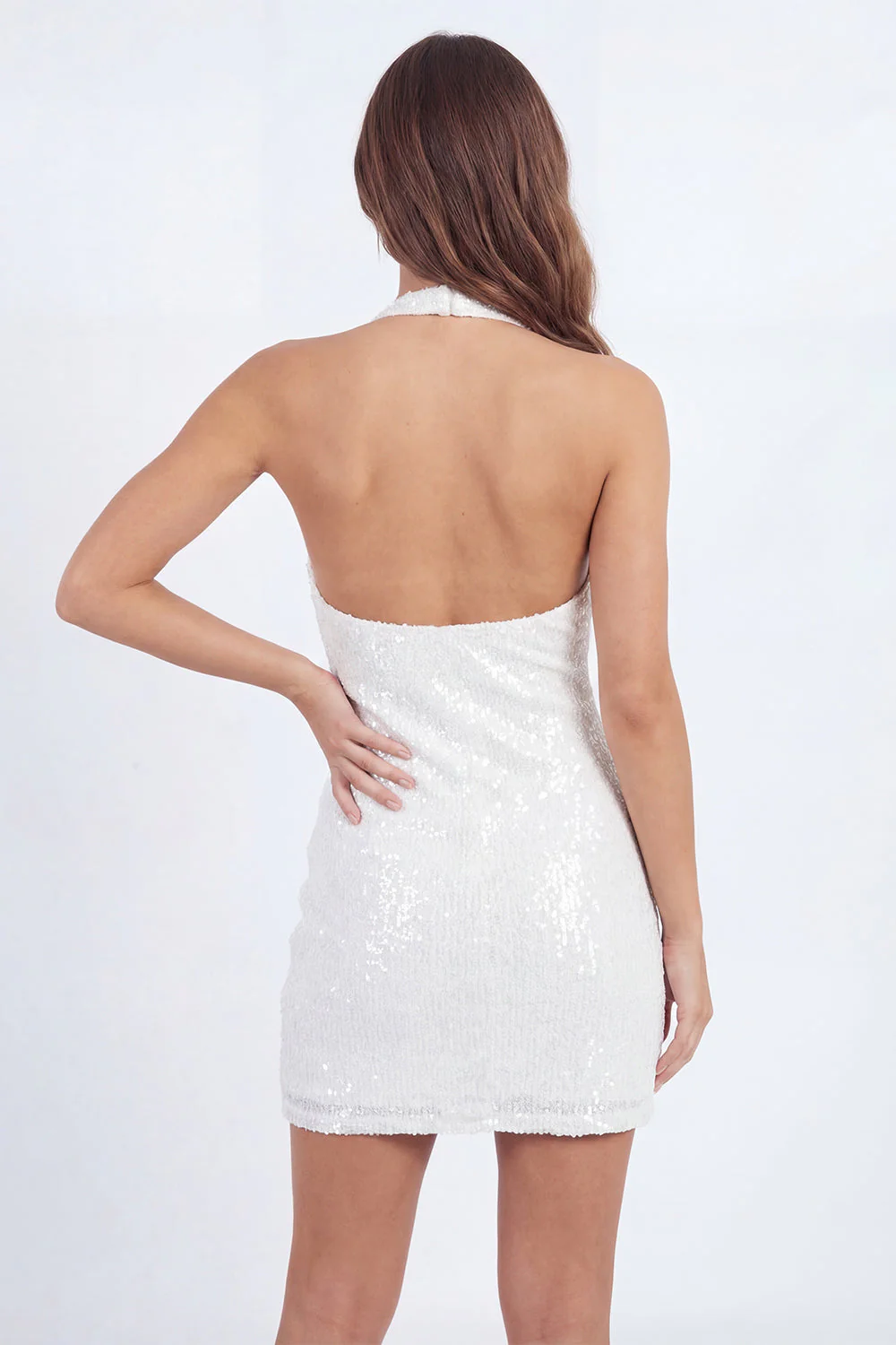 Simple Halter Bodycon Little White Dress - Image 2