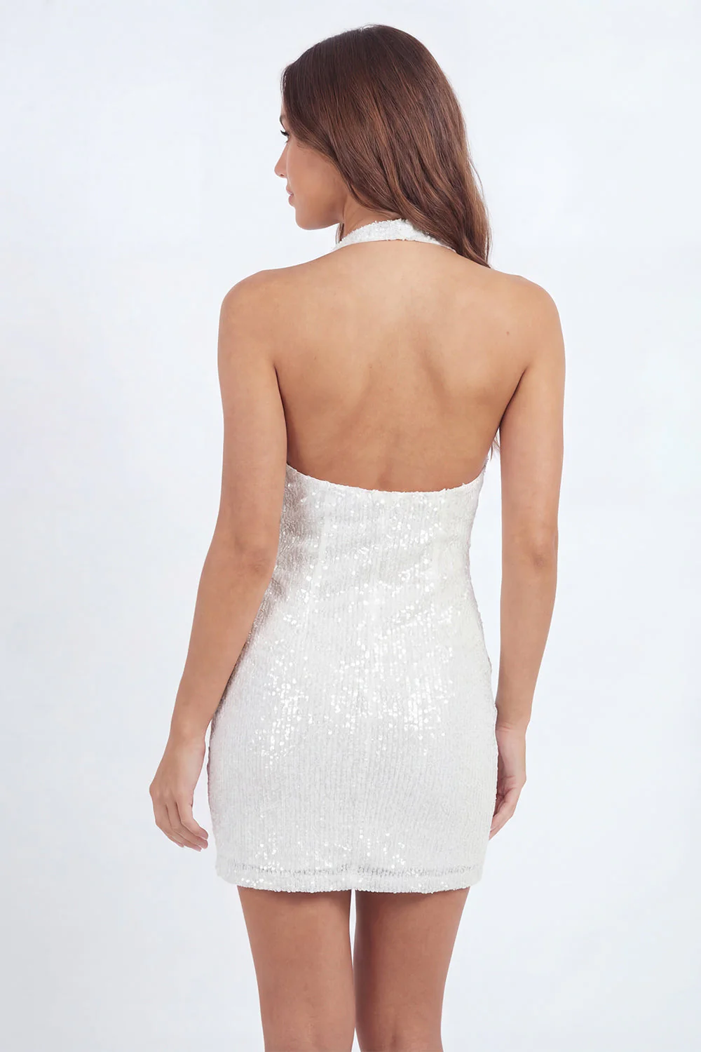 White Halter Bodycon Ruched Short Graduation Dress - Image 2