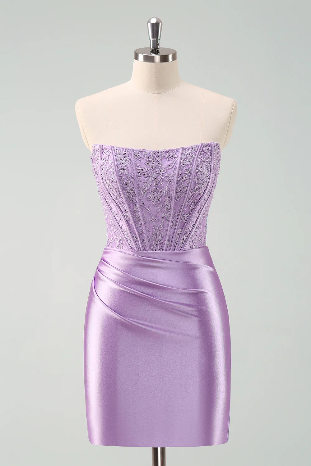 Sparky Purple Strapless Bodycon Short Graduation Dress with Lace