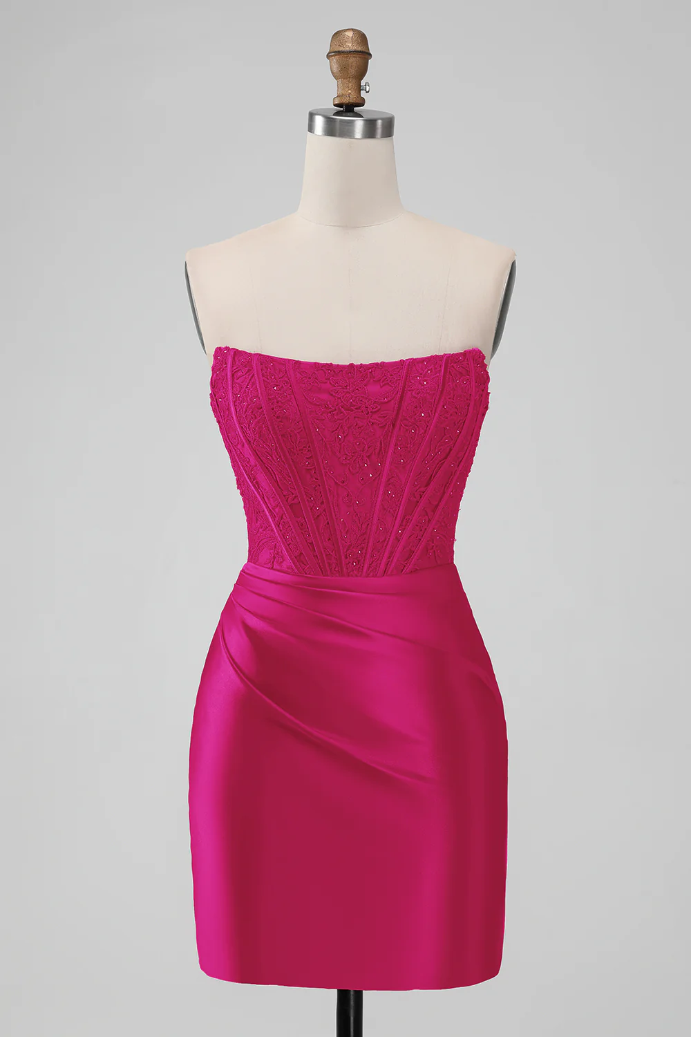 Sparky Purple Strapless Bodycon Short Graduation Dress with Lace - Image 12