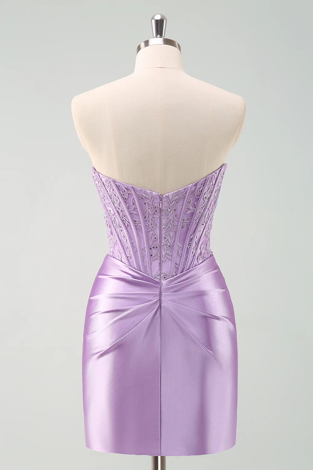 Sparky Purple Strapless Bodycon Short Graduation Dress with Lace - Image 2