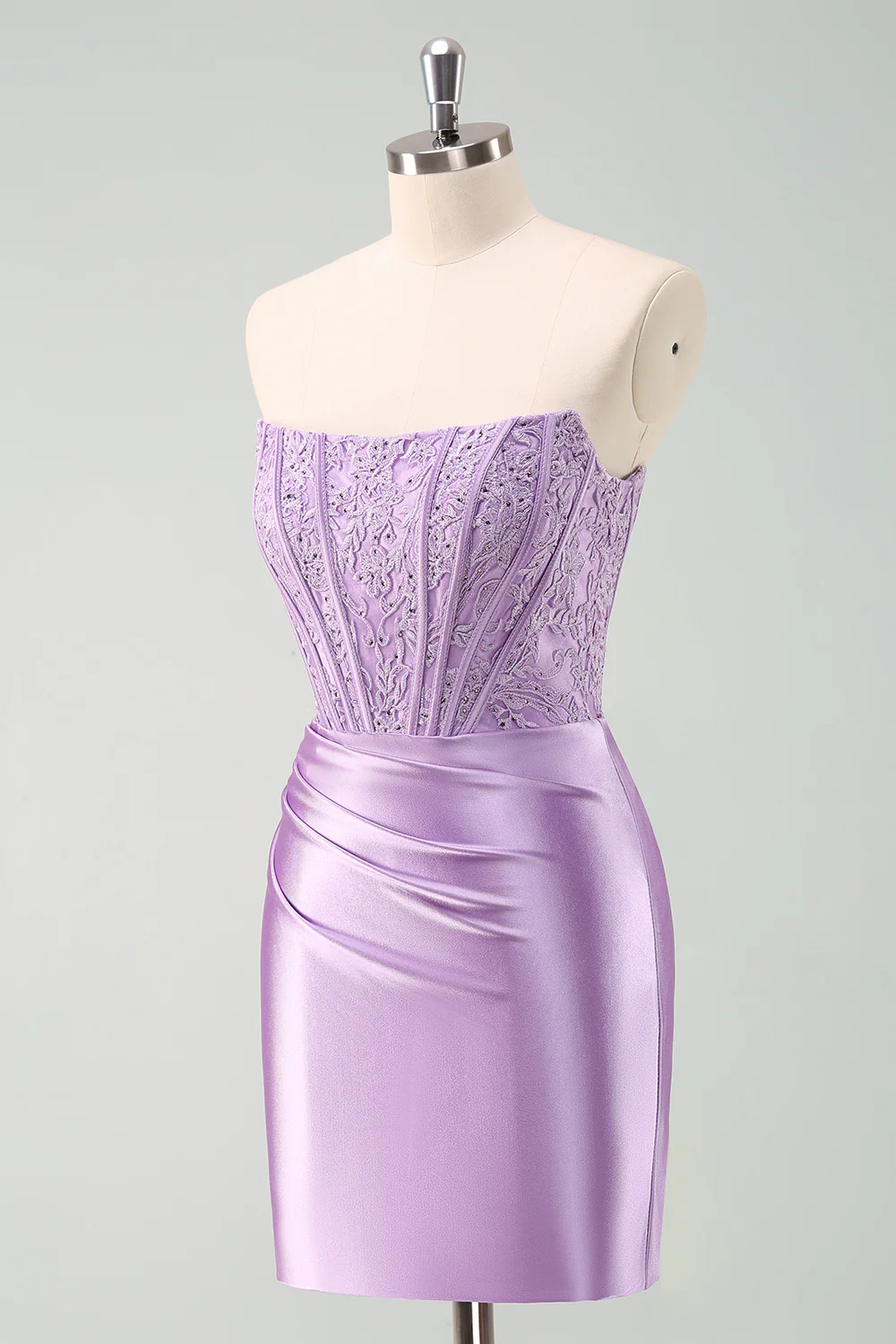 Sparky Purple Strapless Bodycon Short Graduation Dress with Lace - Image 3