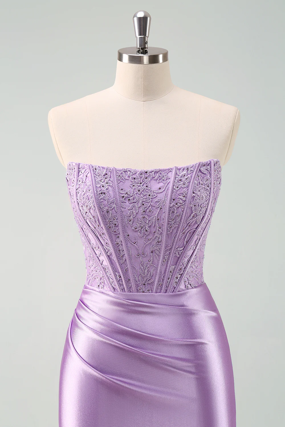 Sparky Purple Strapless Bodycon Short Graduation Dress with Lace - Image 4