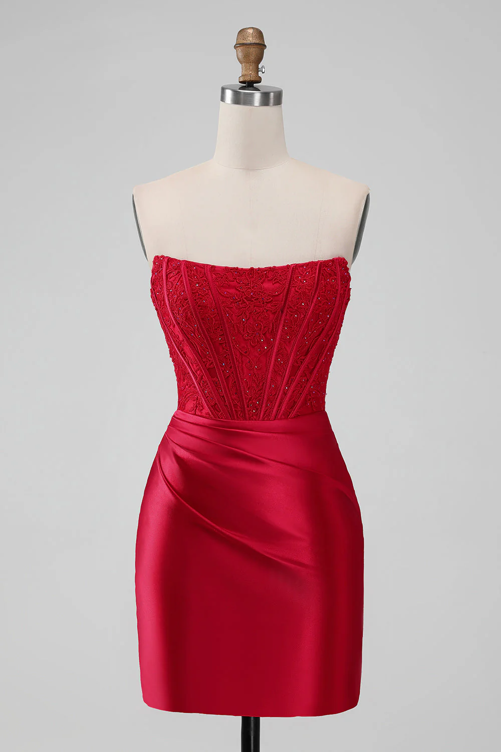 Sparky Purple Strapless Bodycon Short Graduation Dress with Lace - Image 8