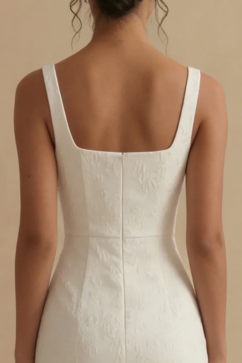 Square Neck Jacquard White Mermaid Midi Engagement Dress - Image 4