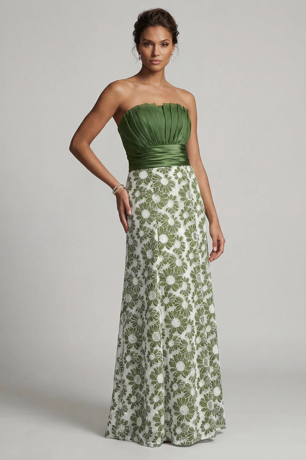 Strapless A Line Green Floral Mother of the Bride Dress