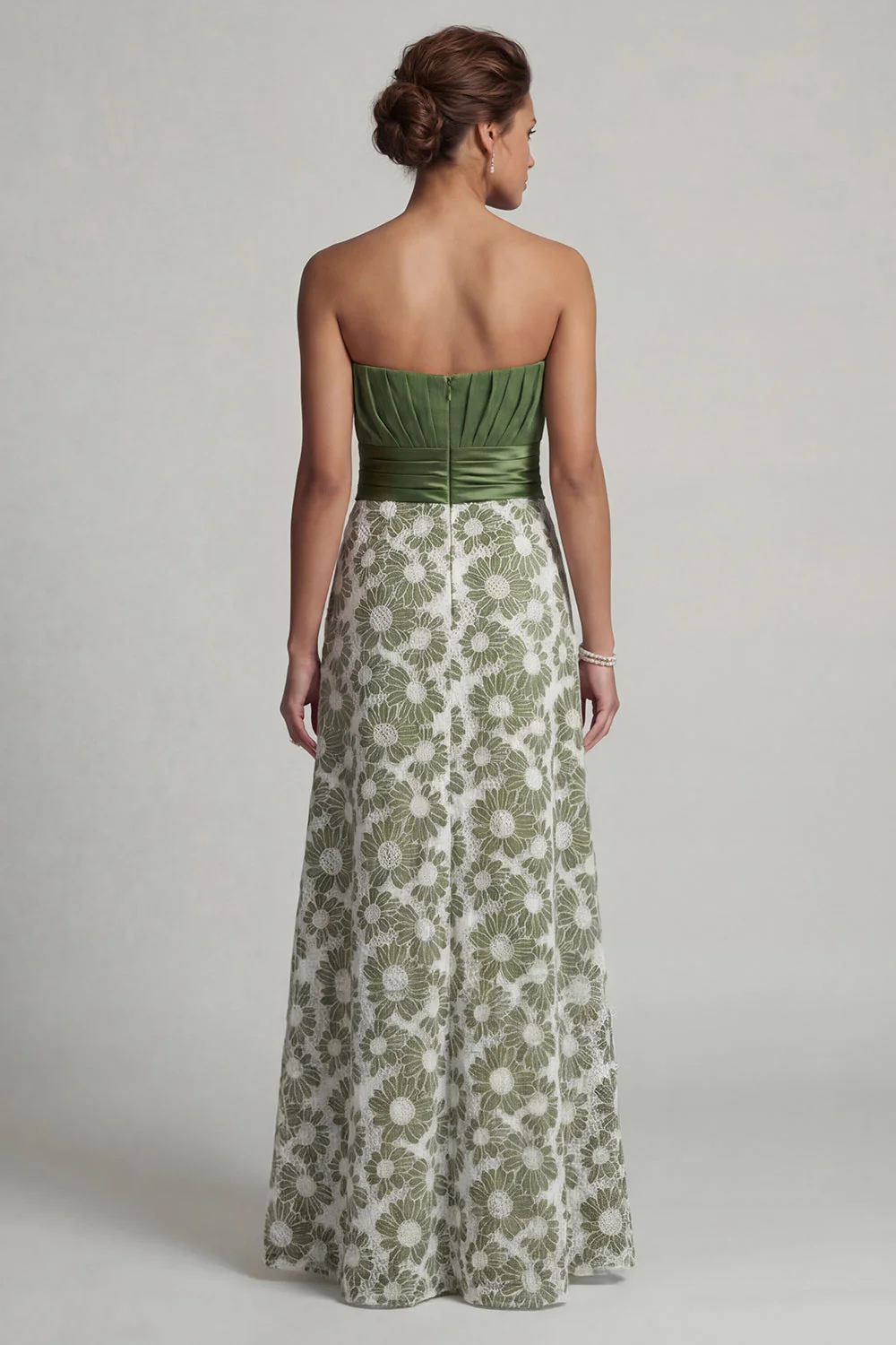 Strapless A Line Green Floral Mother of the Bride Dress - Image 2