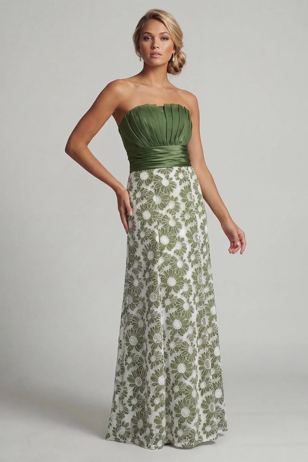Strapless A Line Green Floral Mother of the Bride Dress - Image 3