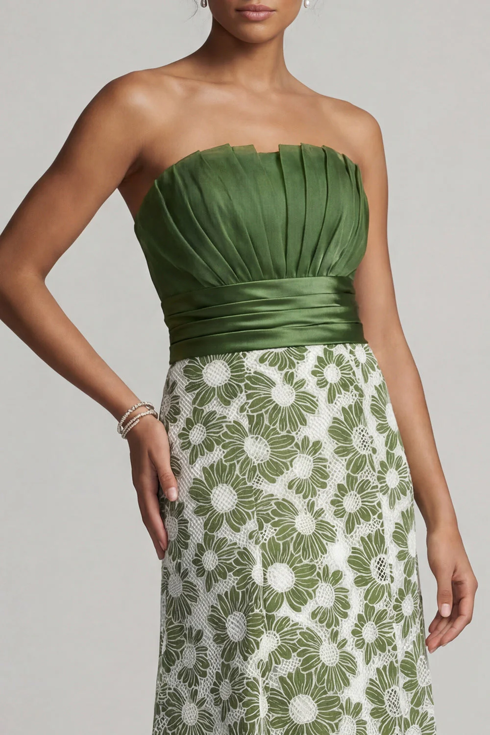 Strapless A Line Green Floral Mother of the Bride Dress - Image 4
