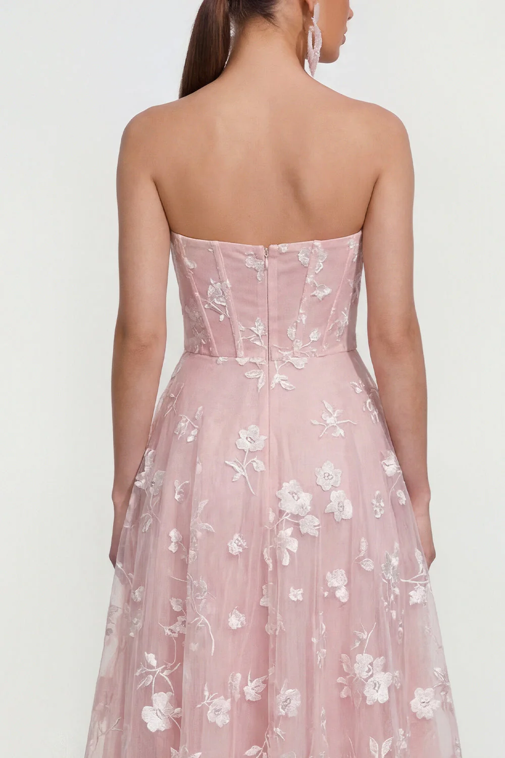 Strapless A-Line Midi Lilac Floral Dress with Pockets - Image 12