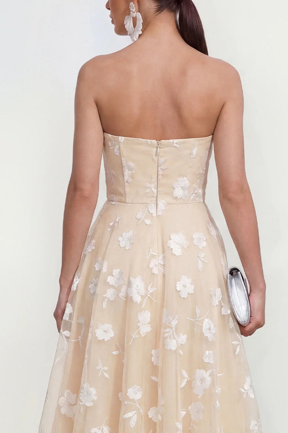 Strapless A-Line Midi Lilac Floral Dress with Pockets - Image 16
