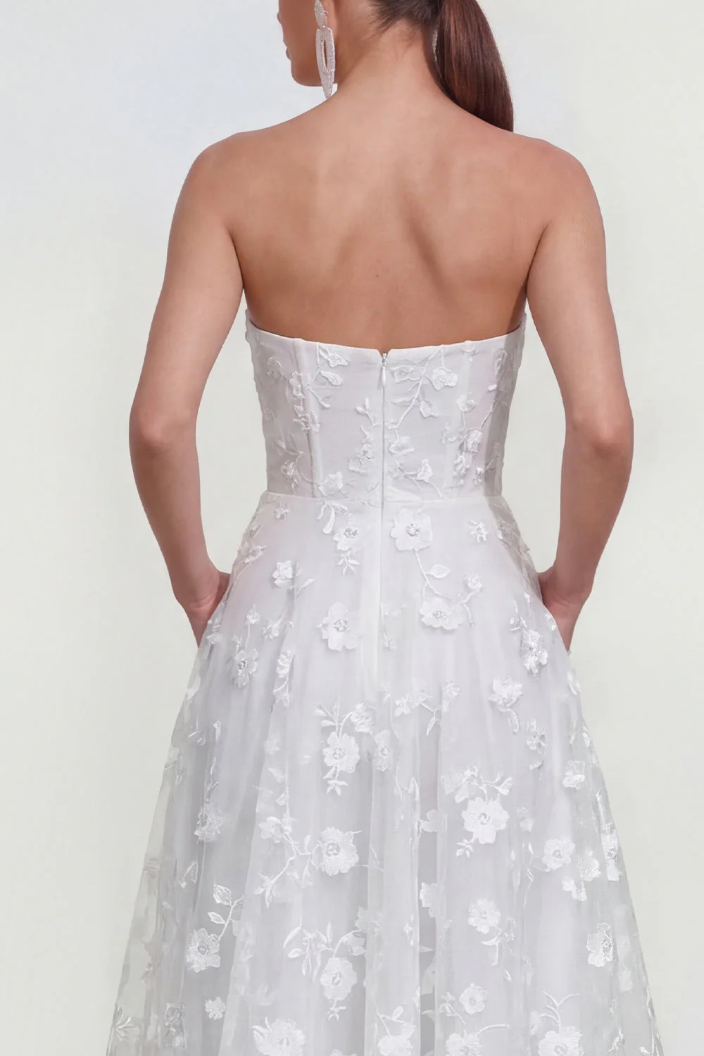 Strapless A-Line Midi Lilac Floral Dress with Pockets - Image 20