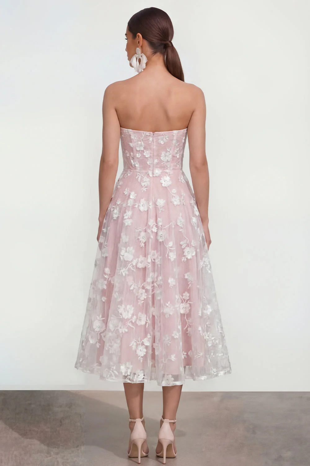 Strapless A-Line Midi Lilac Floral Dress with Pockets - Image 22