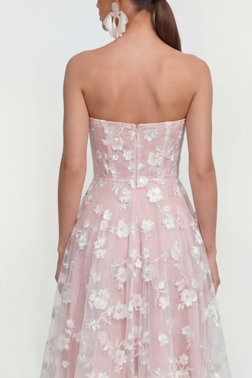 Strapless A-Line Midi Lilac Floral Dress with Pockets - Image 24
