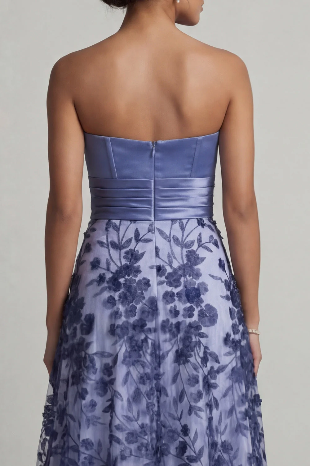 Strapless A Line Navy Floral Mother Of the Bride Dress - Image 5