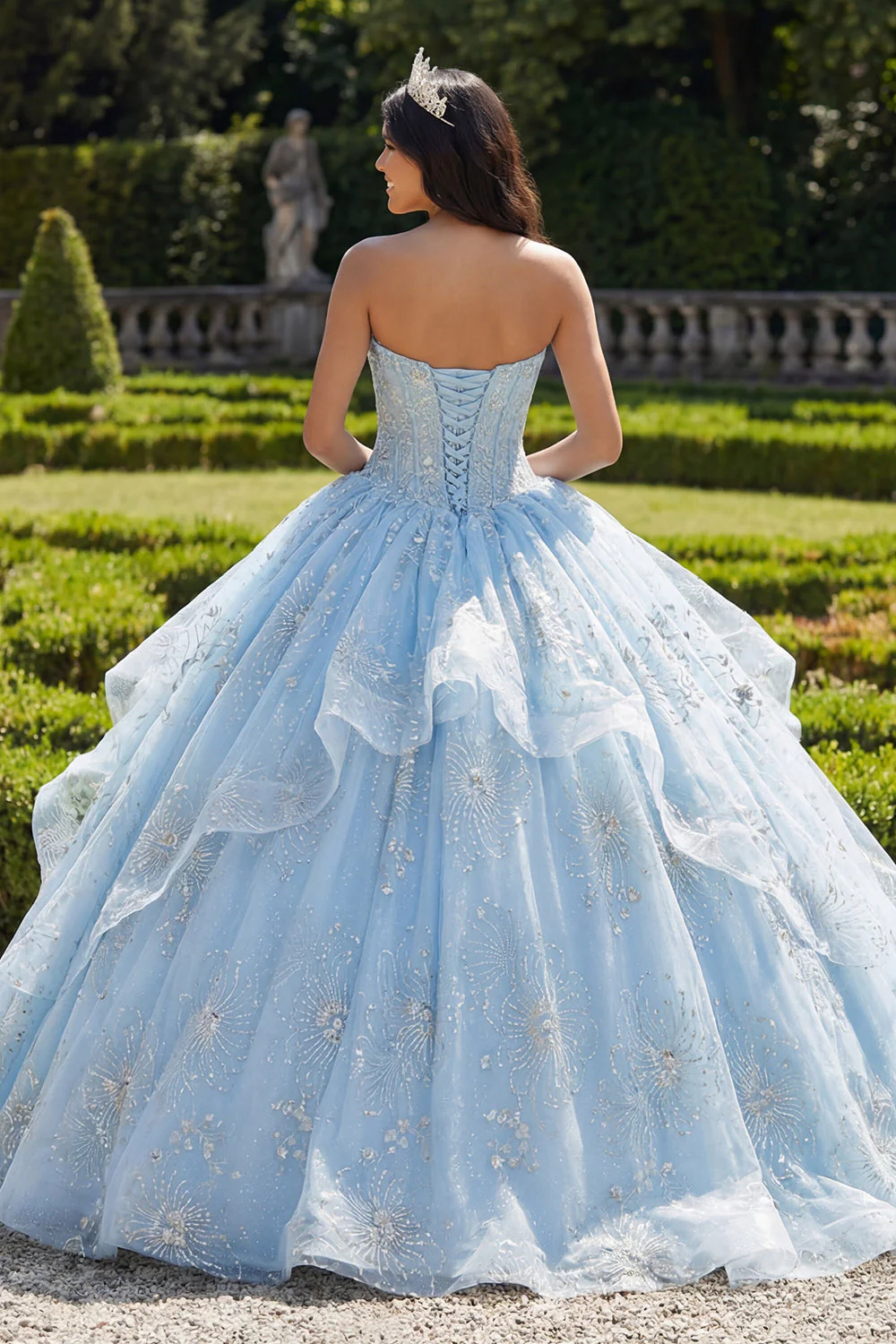 Strapless Ball Gown Corset Ruffled Sky Blue Quinceanera Dress - Image 2