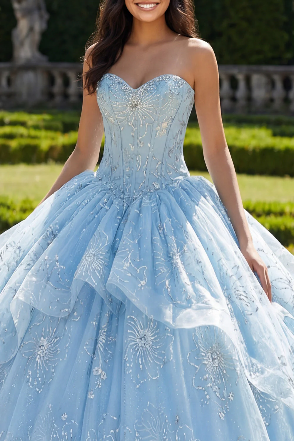 Strapless Ball Gown Corset Ruffled Sky Blue Quinceanera Dress - Image 3
