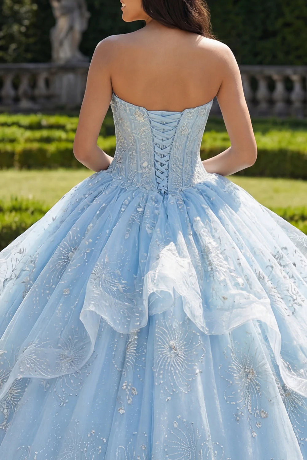 Strapless Ball Gown Corset Ruffled Sky Blue Quinceanera Dress - Image 4