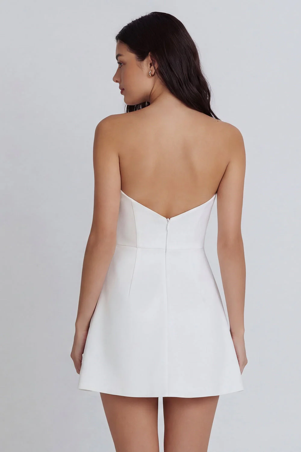Strapless Bodycon Ruched White Graduation Dress with Slit - Image 2