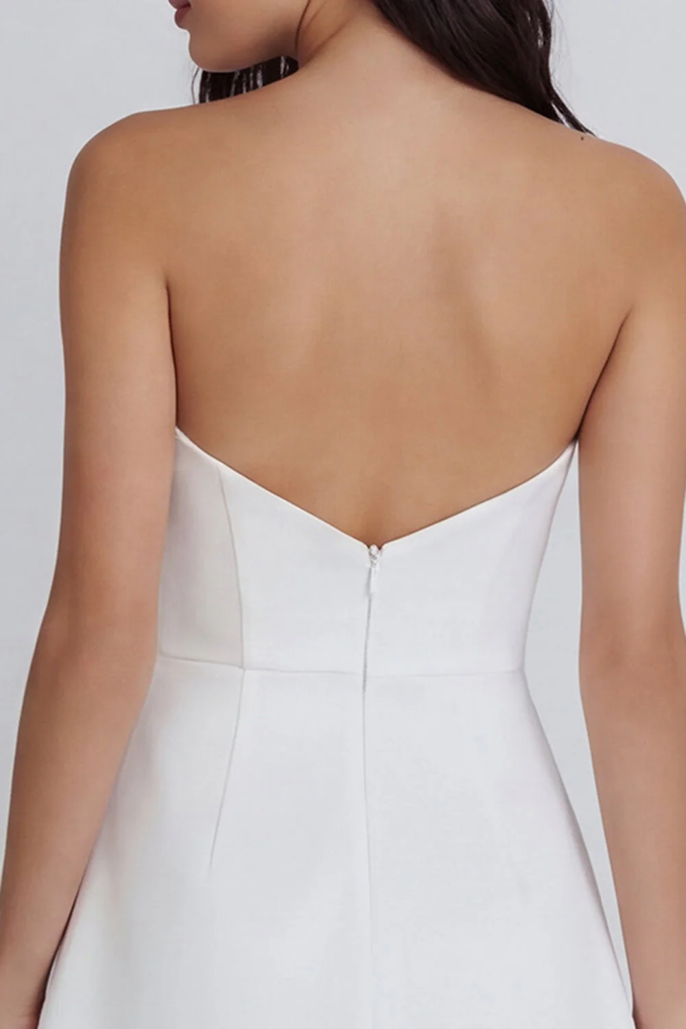 Strapless Bodycon Ruched White Graduation Dress with Slit - Image 4