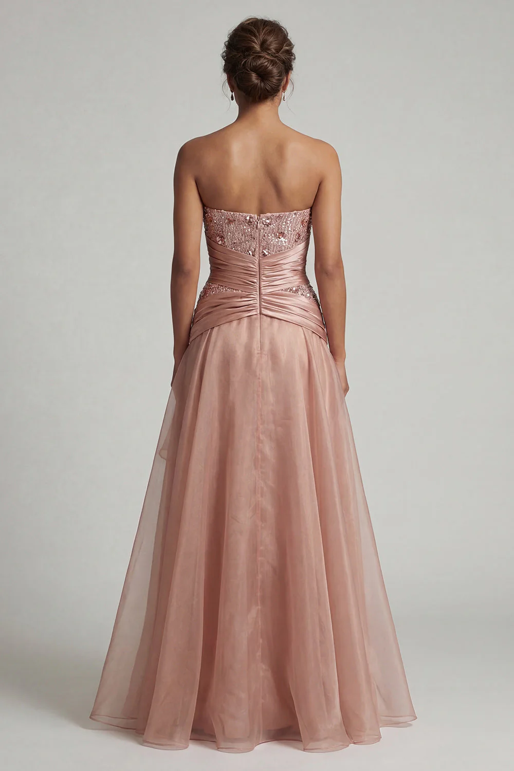 Strapless Dusty Rose Pleated Long A Line Mother of the Bride Dress with Sequins - Image 2