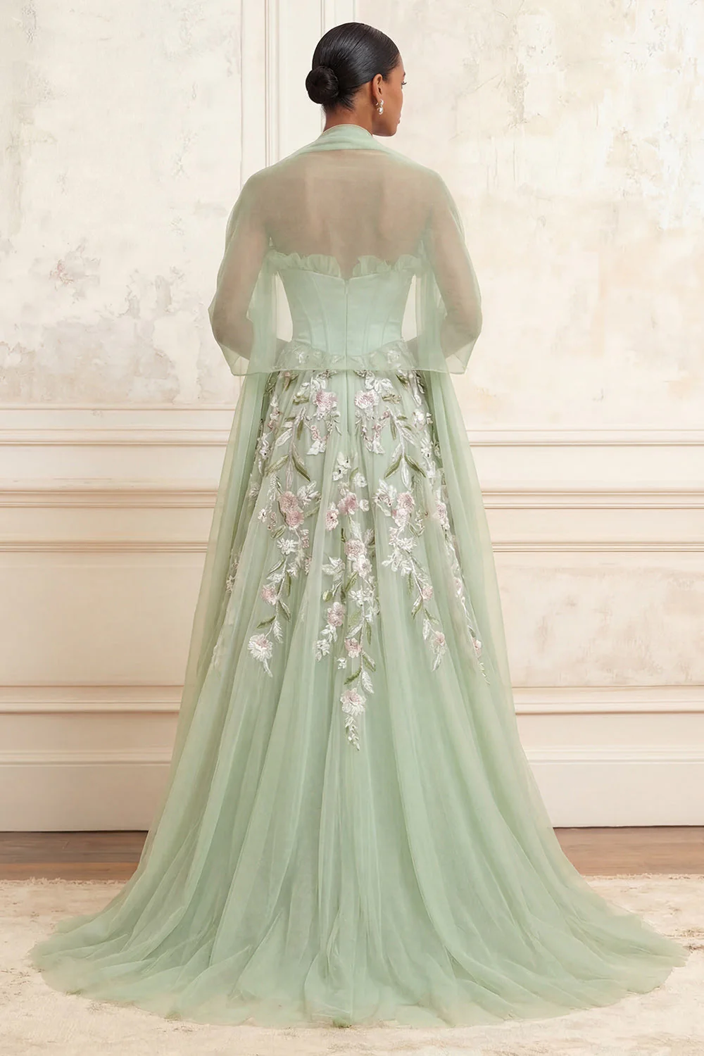 Strapless Dusty Sage A-Line Sequins Corset Long Prom Dress with Slit - Image 2