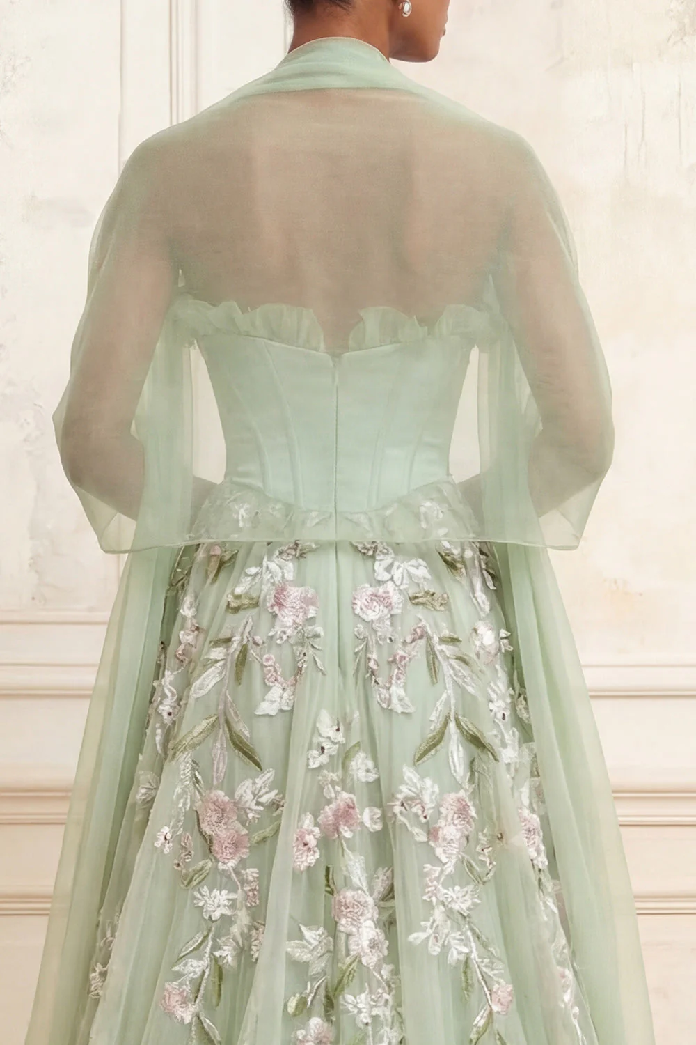 Strapless Dusty Sage A-Line Sequins Corset Long Prom Dress with Slit - Image 4