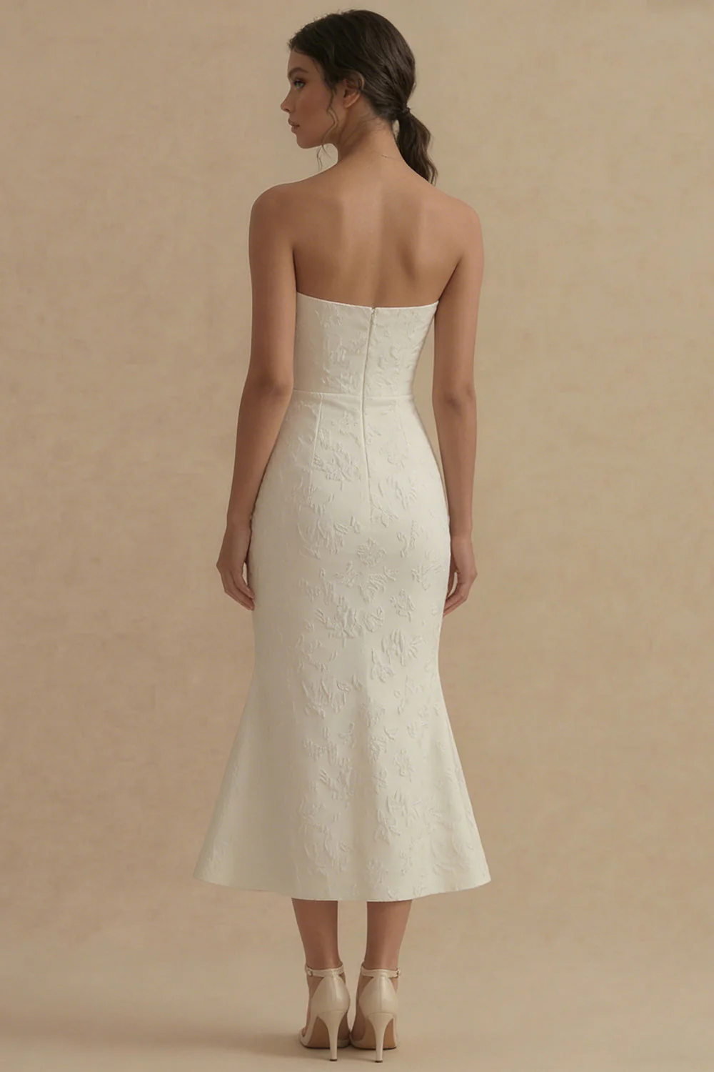 Strapless Jacquard White Mermaid Midi Engagement Dress - Image 2