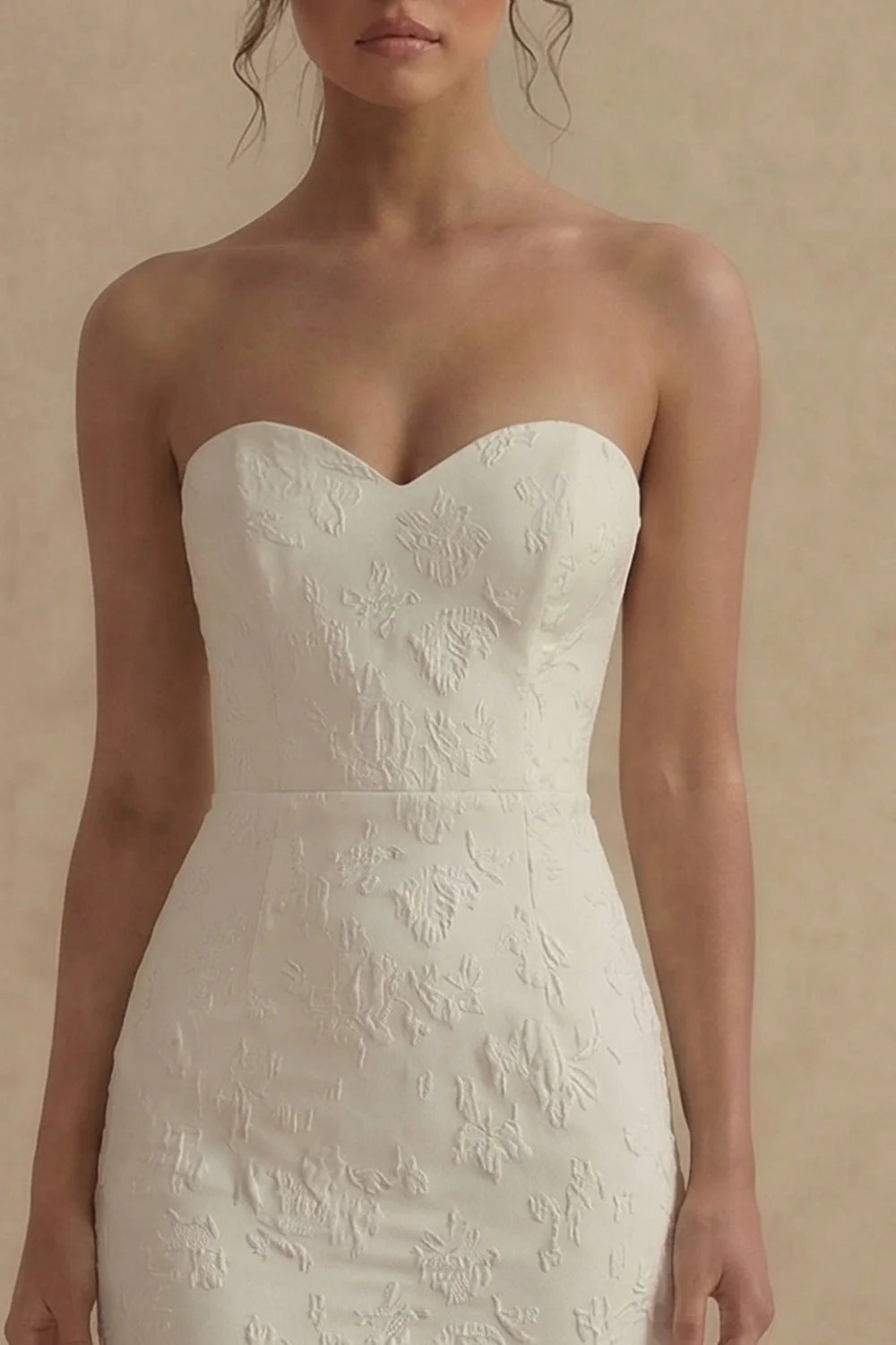 Strapless Jacquard White Mermaid Midi Engagement Dress - Image 3