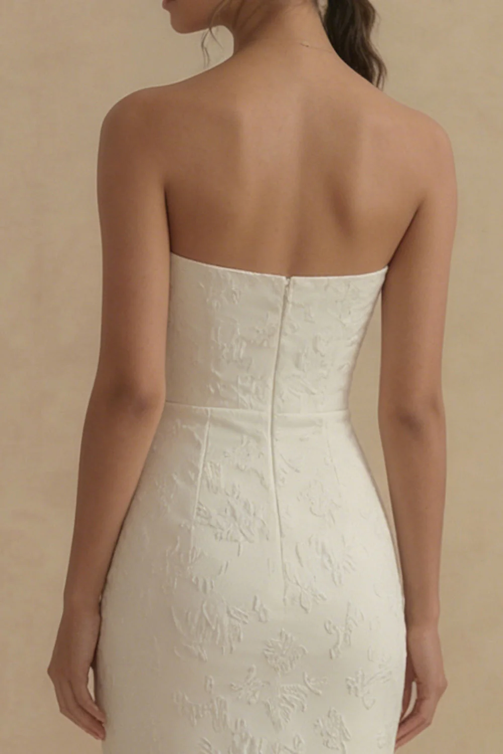 Strapless Jacquard White Mermaid Midi Engagement Dress - Image 4