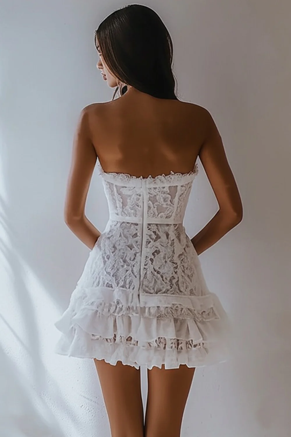 Strapless Lace White A Line Short Graduation Dress - Image 2