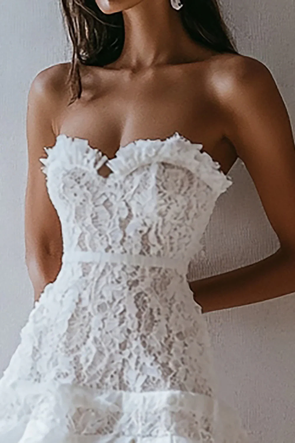 Strapless Lace White A Line Short Graduation Dress - Image 3