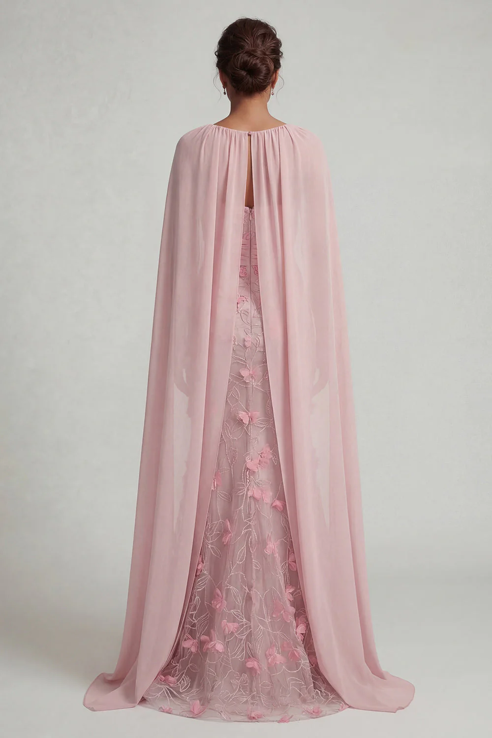 Strapless Pink Mermaid Floral Mother of the Bride Dress with Detachable Cape - Image 2