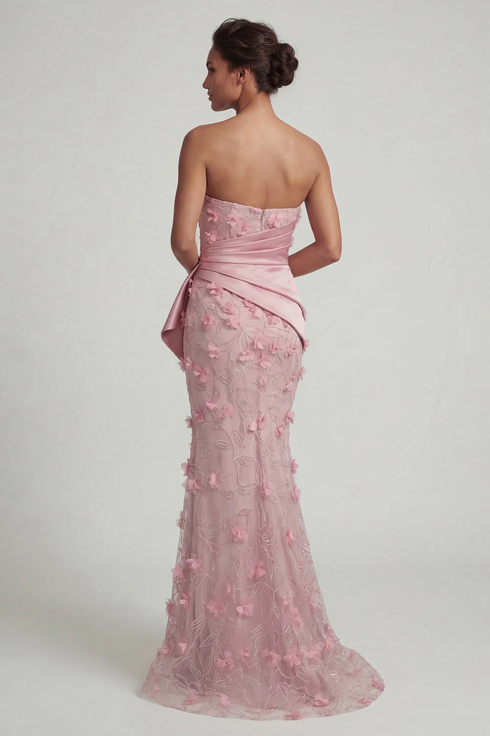 Strapless Pink Mermaid Floral Mother of the Bride Dress with Detachable Cape - Image 5