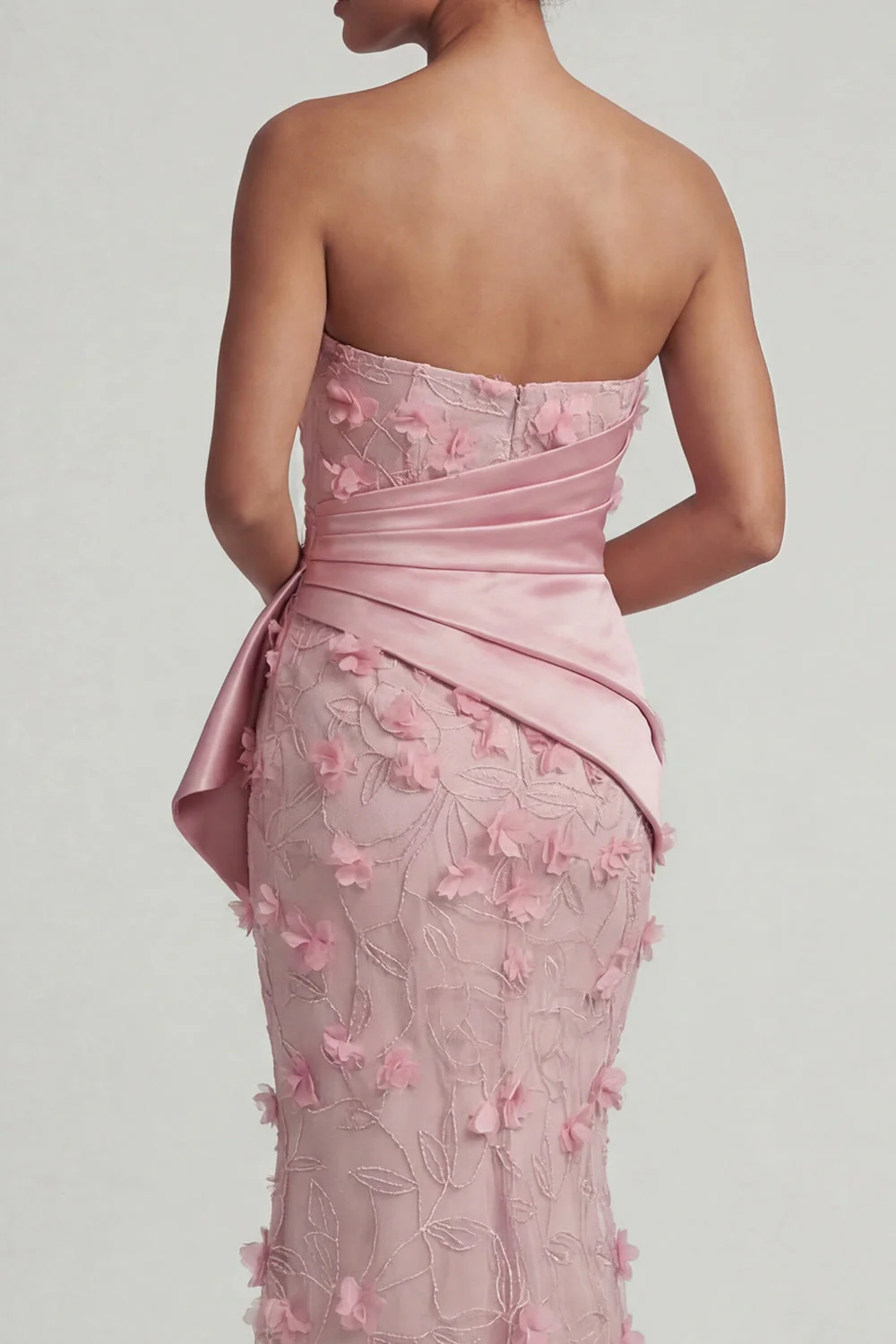 Strapless Pink Mermaid Floral Mother of the Bride Dress with Detachable Cape - Image 8