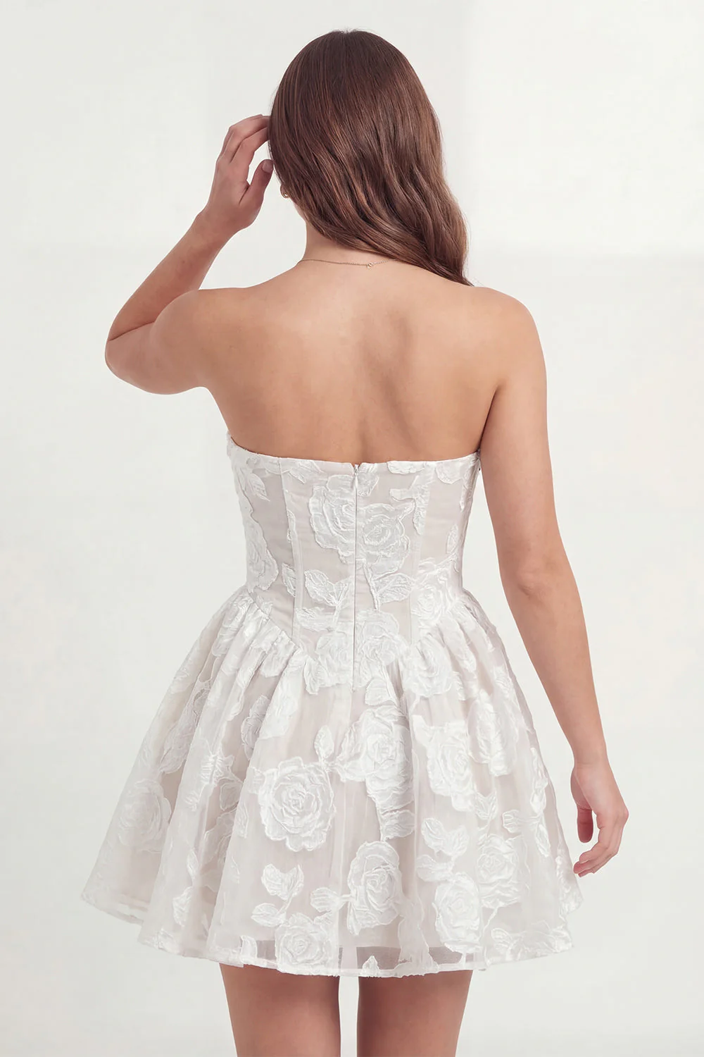 Strapless Appliqued Corset A Line Little White Dress - Image 2