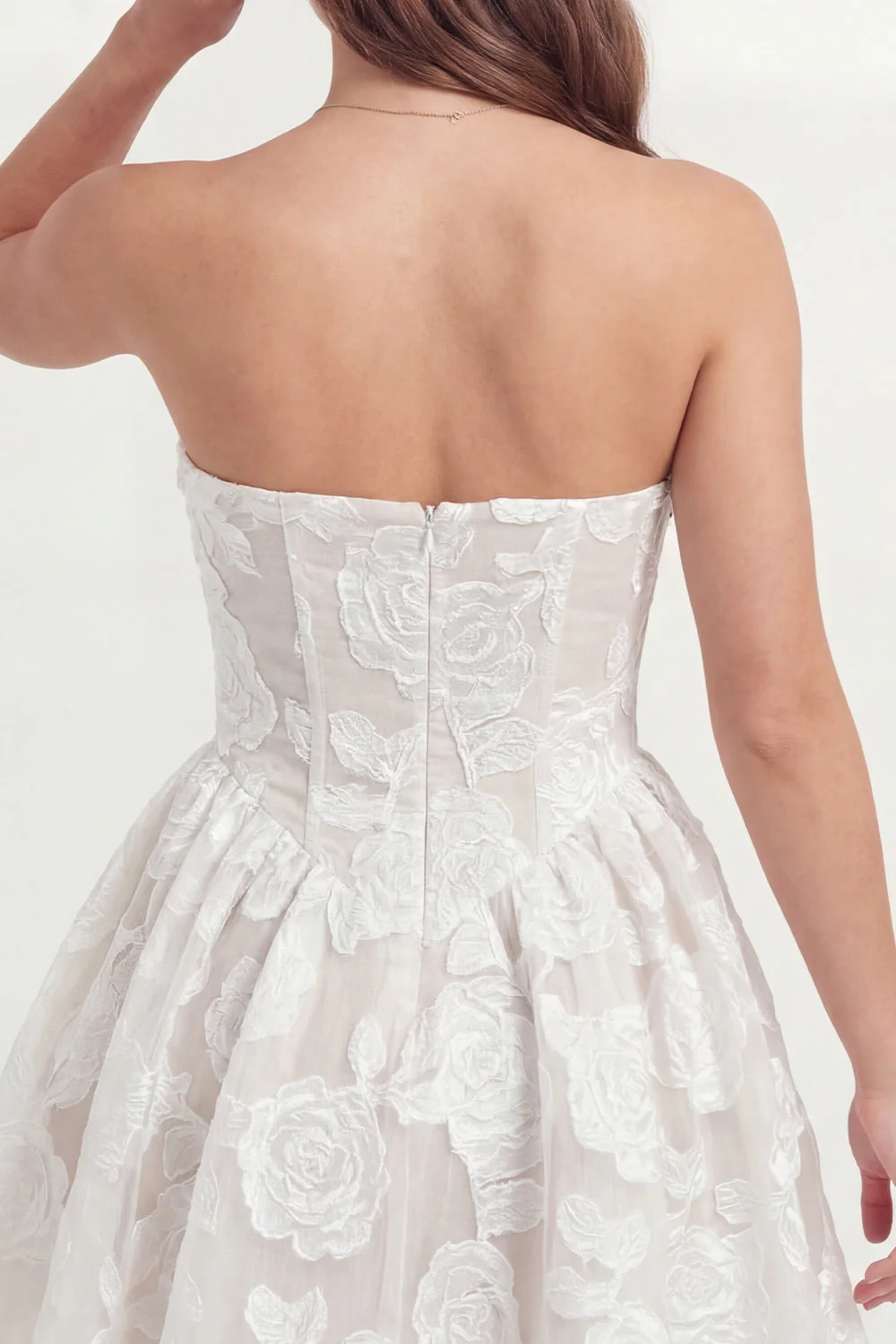 Strapless Appliqued Corset A Line Little White Dress - Image 4