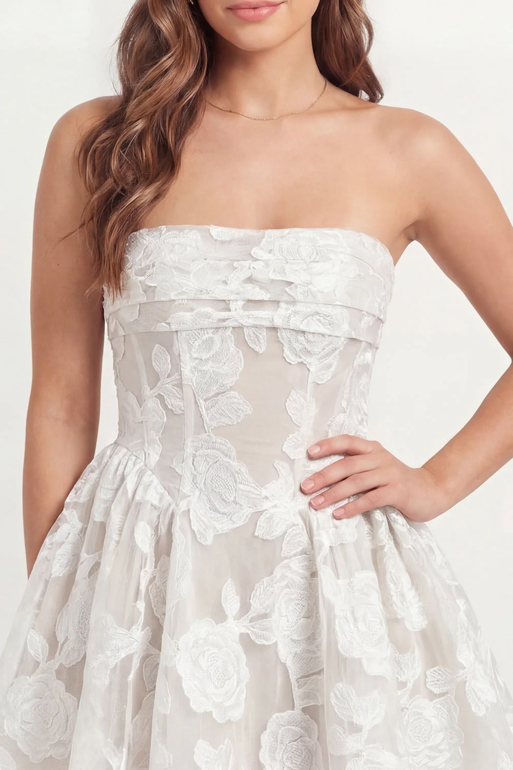 Strapless Appliqued Corset A Line Little White Dress - Image 5
