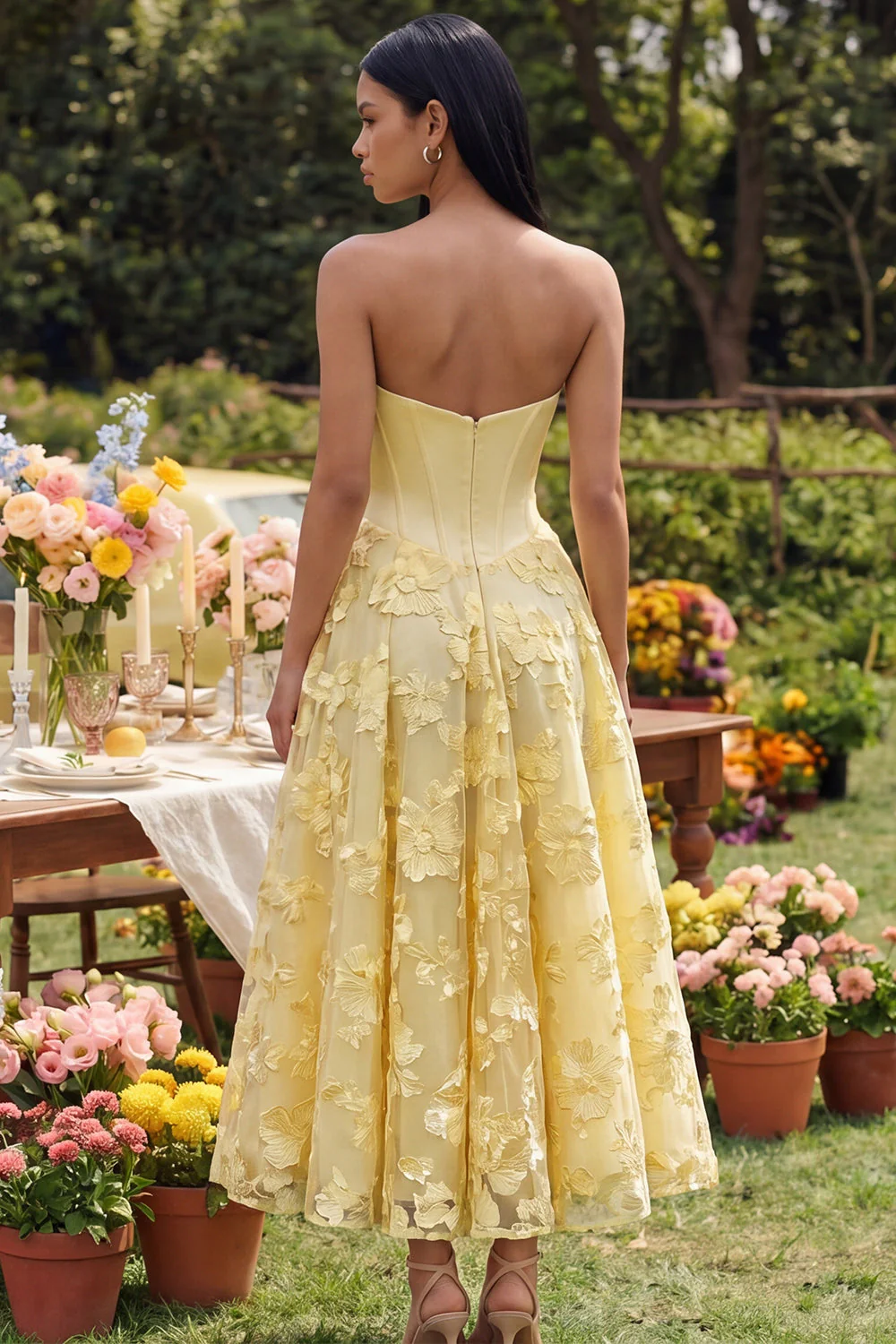 Yellow Sweetheart A Line Midi Floral Dress - Image 2