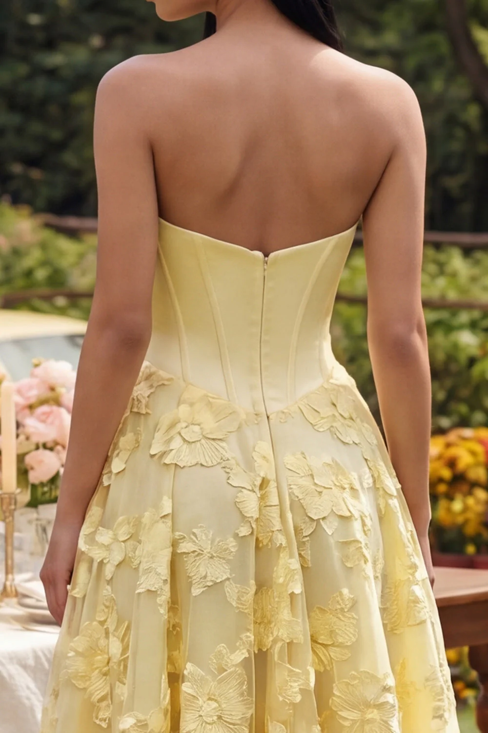 Yellow Sweetheart A Line Midi Floral Dress - Image 4