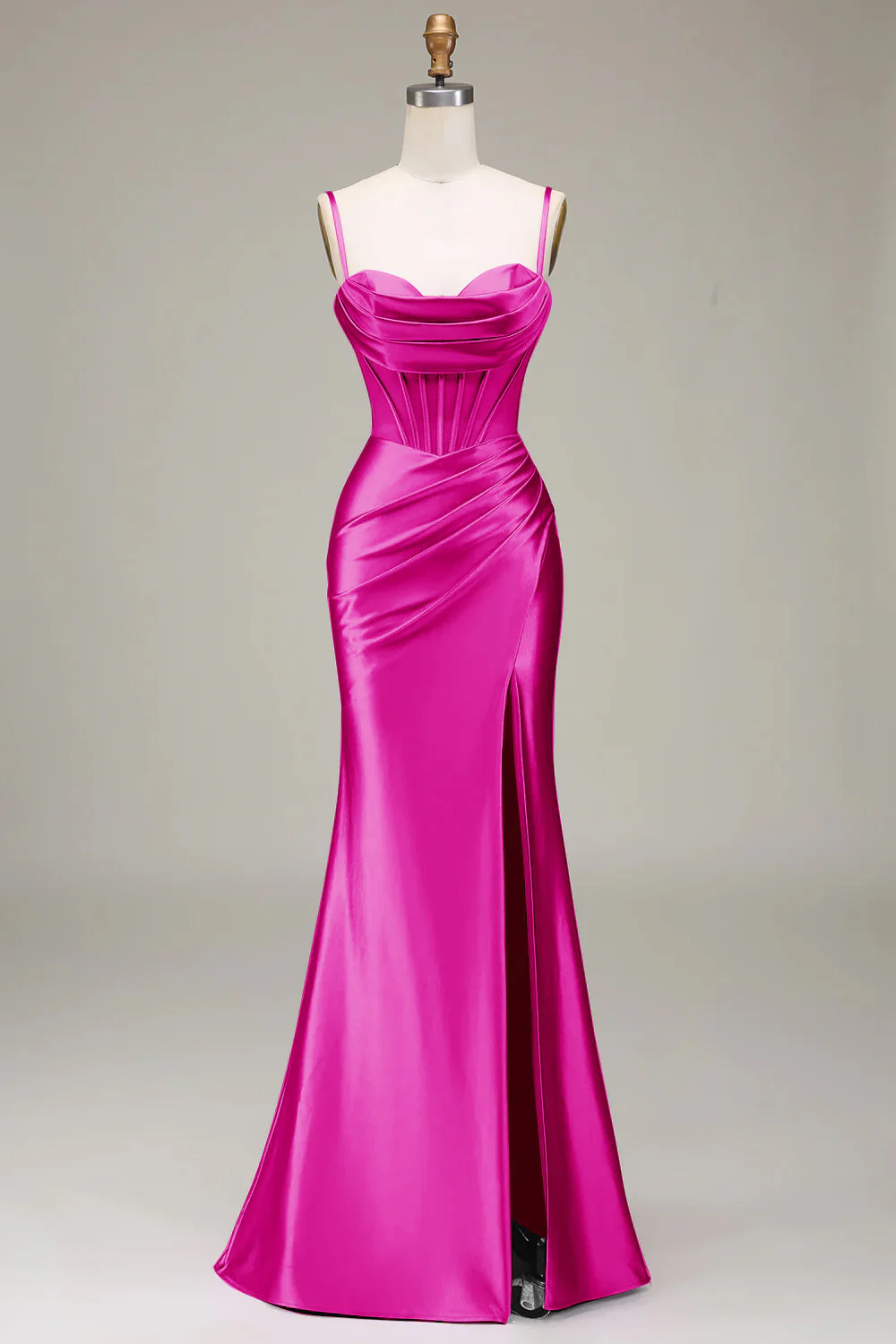 Stylish Mermaid Spaghetti Straps Purple Corset Prom Dress with Split Front - Image 11